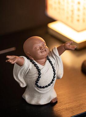 中式禅意可爱小和尚摆件紫砂创意家居客厅博古架装饰陶瓷人物摆设