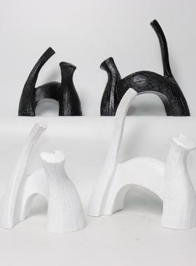 现代简约树脂几何抽象小猫动物摆件样板房售楼处书房客厅软装饰品