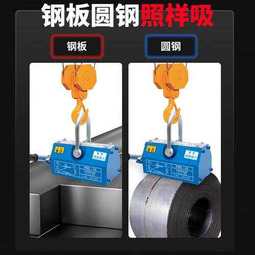 永磁起重器磁力吊600KG1T吸盘400KG强力2T磁铁吸铁磁盘工业磁吊具 - 图2