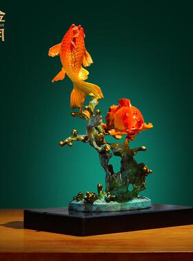 铜金岁月如鱼得水鲤鱼黄铜摆件大红鲤鱼黄铜器摆件锦鲤铜器工艺品