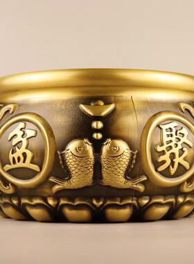 实心加厚纯黄铜聚宝盆招财家用客厅工艺品摆件中式聚财开业礼品