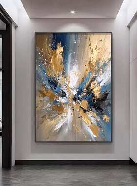 手绘油画客厅装饰画2025新款现代简约抽象肌理落地画走廊过道挂画