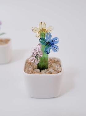 创意小摆件琉璃多肉仙人掌花彷真植物盆栽礼品纯手工水晶玻璃车载