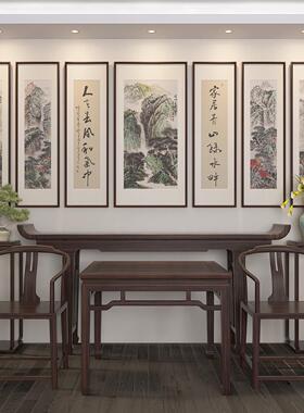 纯手绘中堂山水国画三四五联新中式客厅茶室大堂装饰字画七联挂画