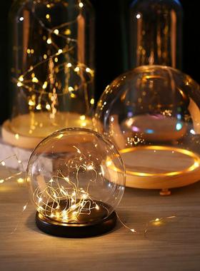 永生花发光玻璃罩防尘罩装饰桌面摆件干花透明展示盒罩子玻璃