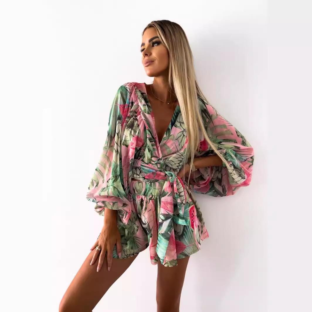 and Casual lantern suit long-sleeved V-neck two-piece top - 图3