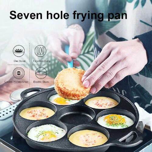 7 Hole Non-Stick Skillet Omelet Pan Frying Pot Cast Iron - 图0
