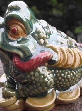 假山盆景古典招财喷水金蟾流水神蛙造景工艺陶瓷家居动物风水摆件