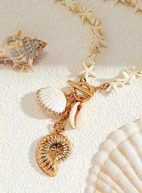 Beach Style Beaded Shell Starfish Pendant Necklace Women