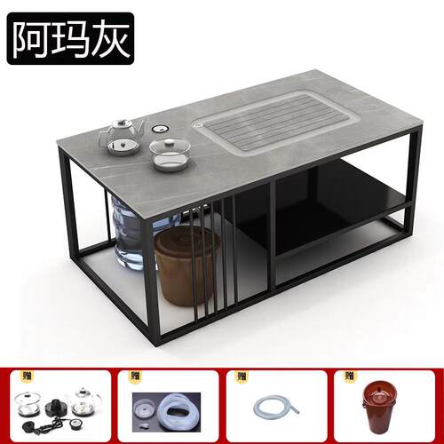 茶几泡茶一体功夫岩板茶几客厅接待现代家用茶台烧水壶小户型茶桌 - 图3
