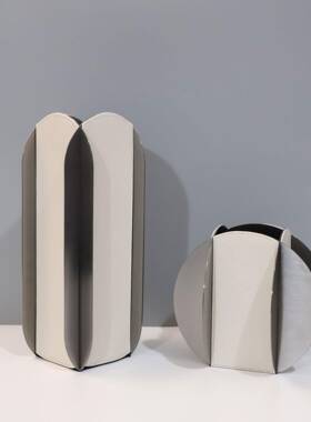 新中创艺意术金板属0029皮革花器摆件样房酒店家居客厅创意式软装