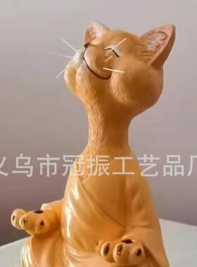 新款直销跨境开怀大笑猫咪摆件打坐黑猫树脂摆件居家装饰摆件黑色
