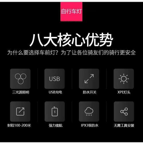 自行车前灯高亮山地车灯防水LED高亮警示宝石尾灯USB充电骑行配件 - 图0