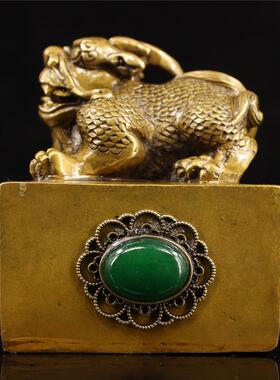 直销新款黄铜印章祥瑞卧兽铜麒麟印章办公礼品装饰工艺品摆件古玩