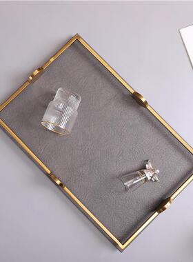 欧轻奢式极简玄关餐桌样居板房YCC皮托盘果盘收纳客家厅软装饰品