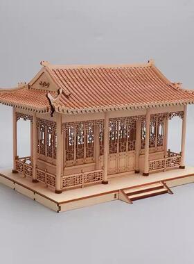现代新中式禅意木质古建筑屋簷八角凉亭摆件样板间酒店茶室装饰品