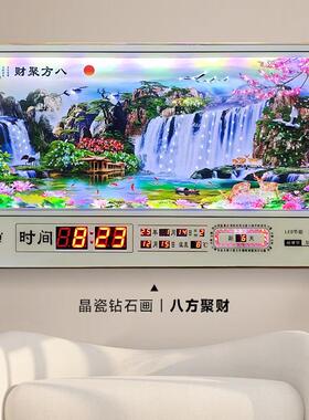 2025新款家用客厅万年历晶瓷钻石装饰画挂钟LED数码静音时钟