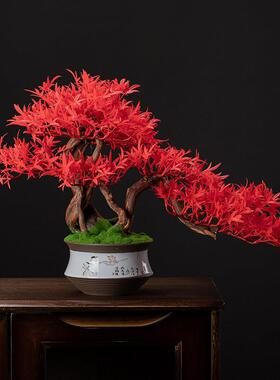 彷真植物迎客松盆景罗汉松假树新中式摆件客厅玄关绿植盆栽装饰品