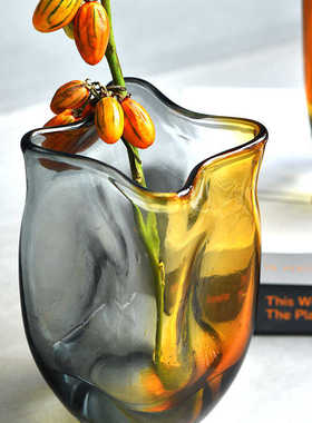 碧轩创意水墨透明玻璃花瓶蓝黑丝现代简约水培插花客厅书房装饰品