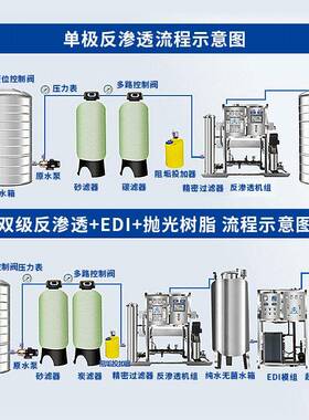 工业双级反渗透水处理设备去离子超纯水过滤净水器脱盐率不锈钢