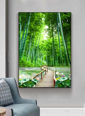 绿色森林竹林大树风景挂画客厅餐厅装饰画入户玄关走廊楼梯墙壁画