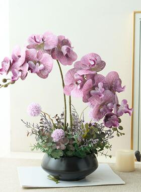已陌中式风蝴蝶兰仿真花假花假盆栽客厅餐桌办公室桌面装饰品摆件
