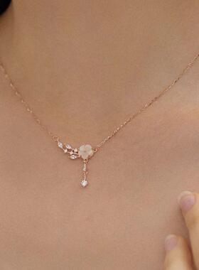 999纯银山茶花项炼女款轻奢小众玫瑰金锁骨炼情人节礼物送女朋友