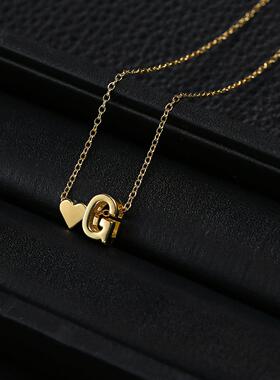 Gold Color Letter Heart Initial Choker Necklace For Women 26