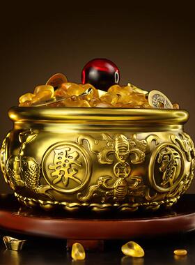 实心黄铜聚宝盆铜摆饰招财客厅家居办公室店铺存钱罐黄铜米缸全铜