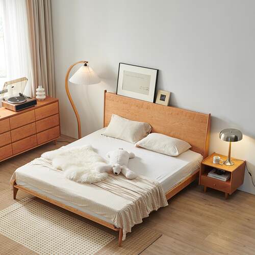 山念木作 飞鸟床实木床黑胡桃北欧风格日式风格家俱原木1.8双人床 - 图1