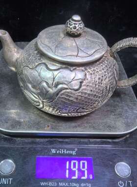 仿古做旧复古纯铜镀银茶壶 铜摆件工艺品文创市集套装收藏摆件