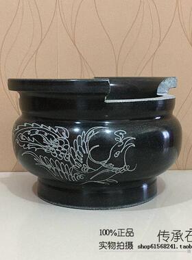 石雕香炉石头精美香炉吉祥如意香炉青石圆形带耳朵23-36CM佛用品