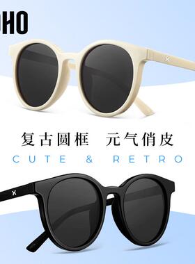 LOHO小圆框2025新款白框太阳眼镜女偏光高级感太阳眼镜时尚潮流显
