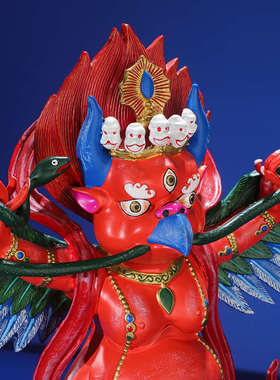 大鹏金翅鸟摆件黄铜仿尼泊尔彩绘护法佛像藏传密宗10寸大鹏鸟佛像