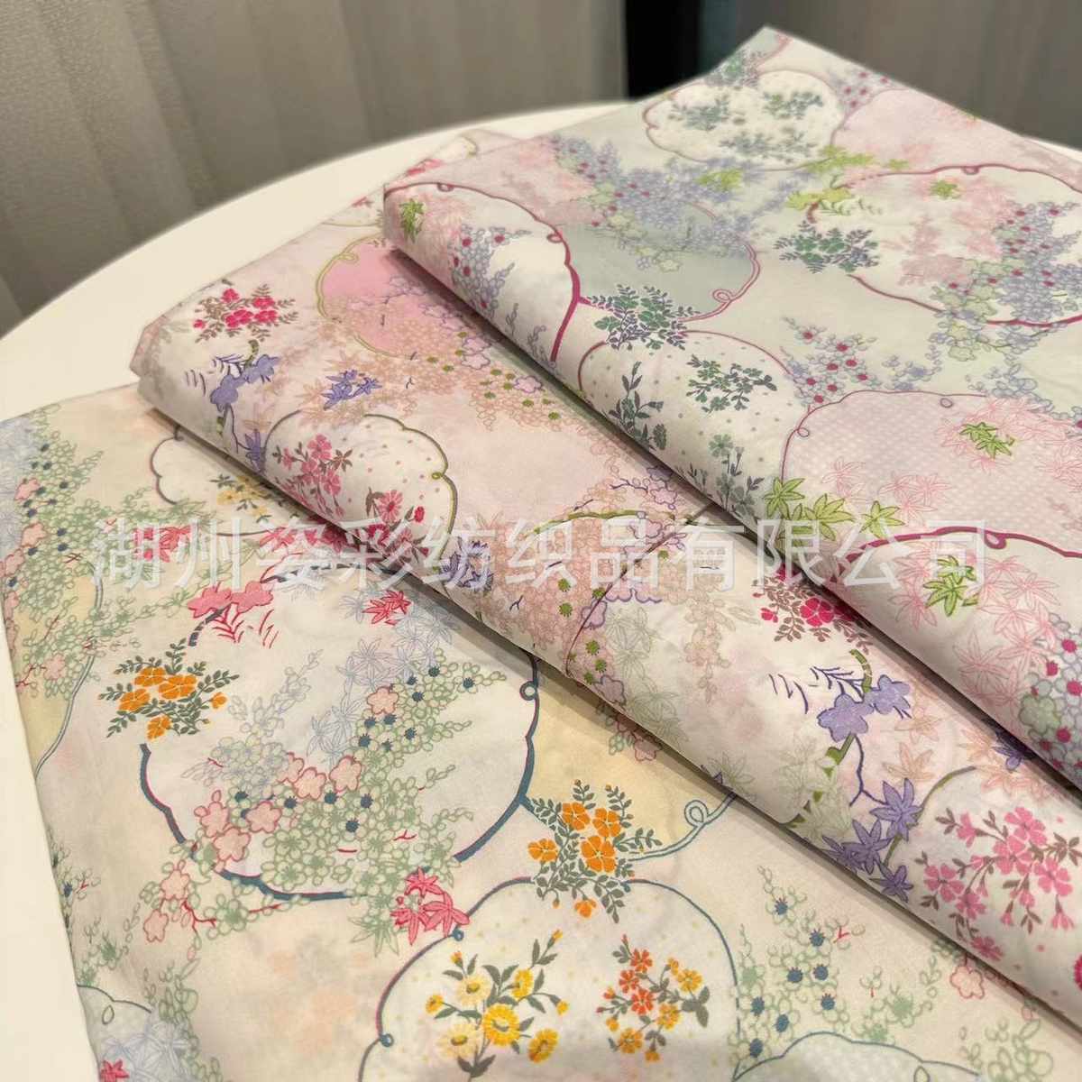 全棉60支数码印花 古风团扇小碎花 童装连衣裙服装手工面料桌布 - 图0