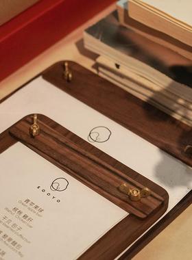 日式风黑胡桃木黄铜咖啡馆写单垫板餐厅点餐活页夹奶茶店菜单夹板