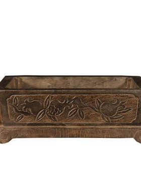 仿古石雕天然青石多子多福石盆复古民俗花盆中式茶席会所装饰摆件