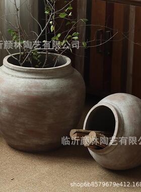 复古水泥花盆侘寂风绿植花盆摆件大肚圆坛罐酒店民宿装饰仿古罐子