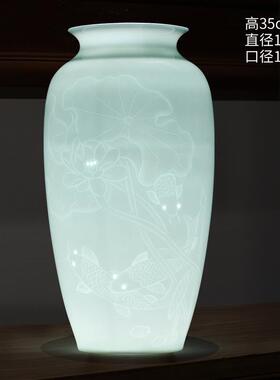 新款景德镇陶瓷玲珑瓷件新插花装饰中式客厅视电柜博古架装摆饰品