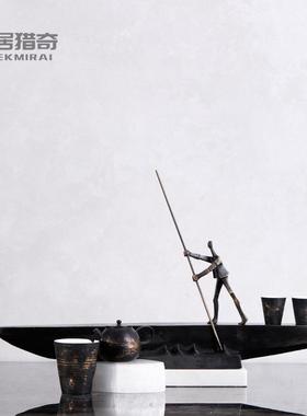 中式复古陶罐花瓶器客厅办公室桌面金属抽象人物雕塑摆件家居饰品