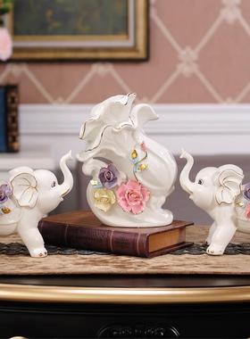 大象摆件家居酒柜装饰品招财客厅电视柜玄关创意陶瓷摆设一对镇宅