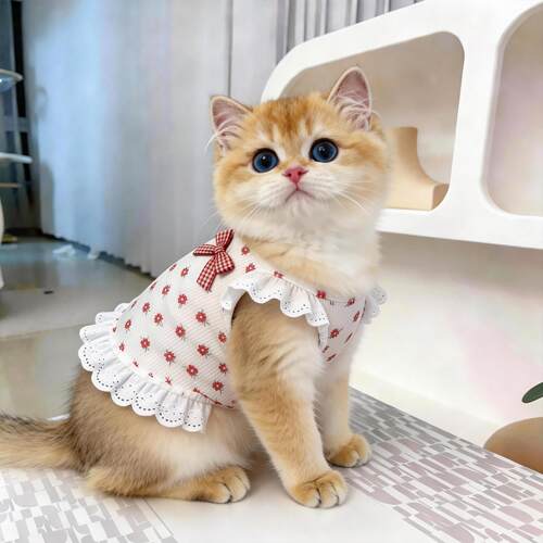小花猫咪衣服春夏季薄款透气连衣裙布偶英短小狗狗宠物衣服背心 - 图3