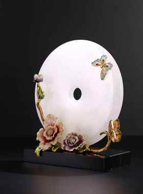 珐琅彩平安扣玉石扣装饰摆件天然客厅电视柜玄关电视柜高档装饰品