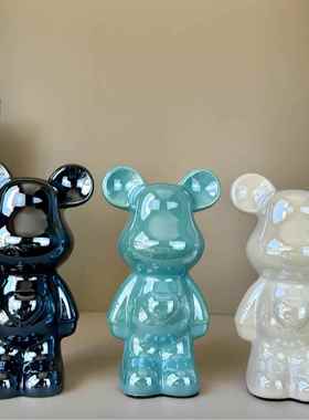 轻奢网红爱心熊套圈熊现代家居陶瓷卡通摆件客厅电视柜装饰品