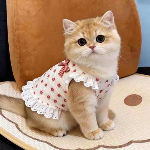 小花猫咪衣服春夏季薄款透气连衣裙布偶英短小狗狗宠物衣服背心 - 图2