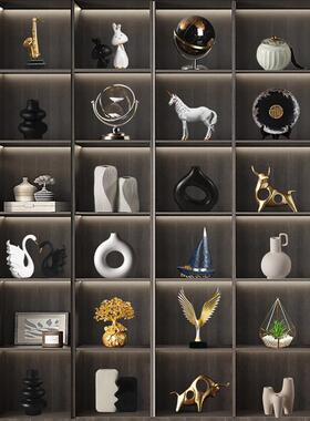 新中式办档室装饰品摆件轻大气上次茶公室电视柜摆设1122A工奢艺