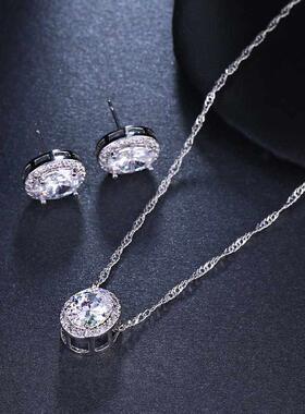 Fashion temperament round heart zircon bridal necklace set f
