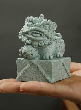 中式醒狮青砂石小摆件旅游文创礼品纪念茶桌茶宠摆设狮子石像摆设