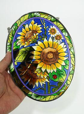 璃马逊境亚热卖手跨工彩绘向日葵挂饰家居窗户K2105080挂饰玻艺术