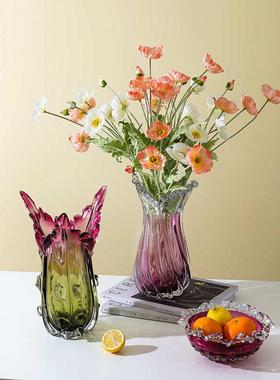 水果盘器饰品网客厅玻璃欧式色插花红粉新品摆件套装花瓶居家